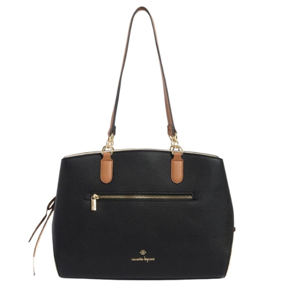 Nanette Lepore Triple Section Shoulder Bag Black-Vanilla-Hazelnut Brand New